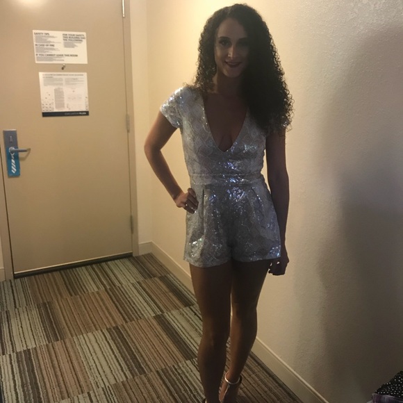 Gianni Bini Deep V Sequin Romper - Picture 2 of 2